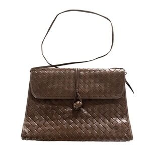 Morris Moskowitz Vintage Brown Woven Leather Flap Shoulder Bag